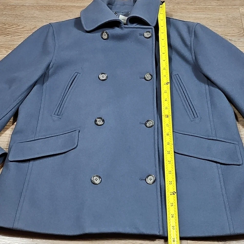 J. Crew 80% Wool Blend Slate Blue Gray Classic Double Breasted Pea Coat